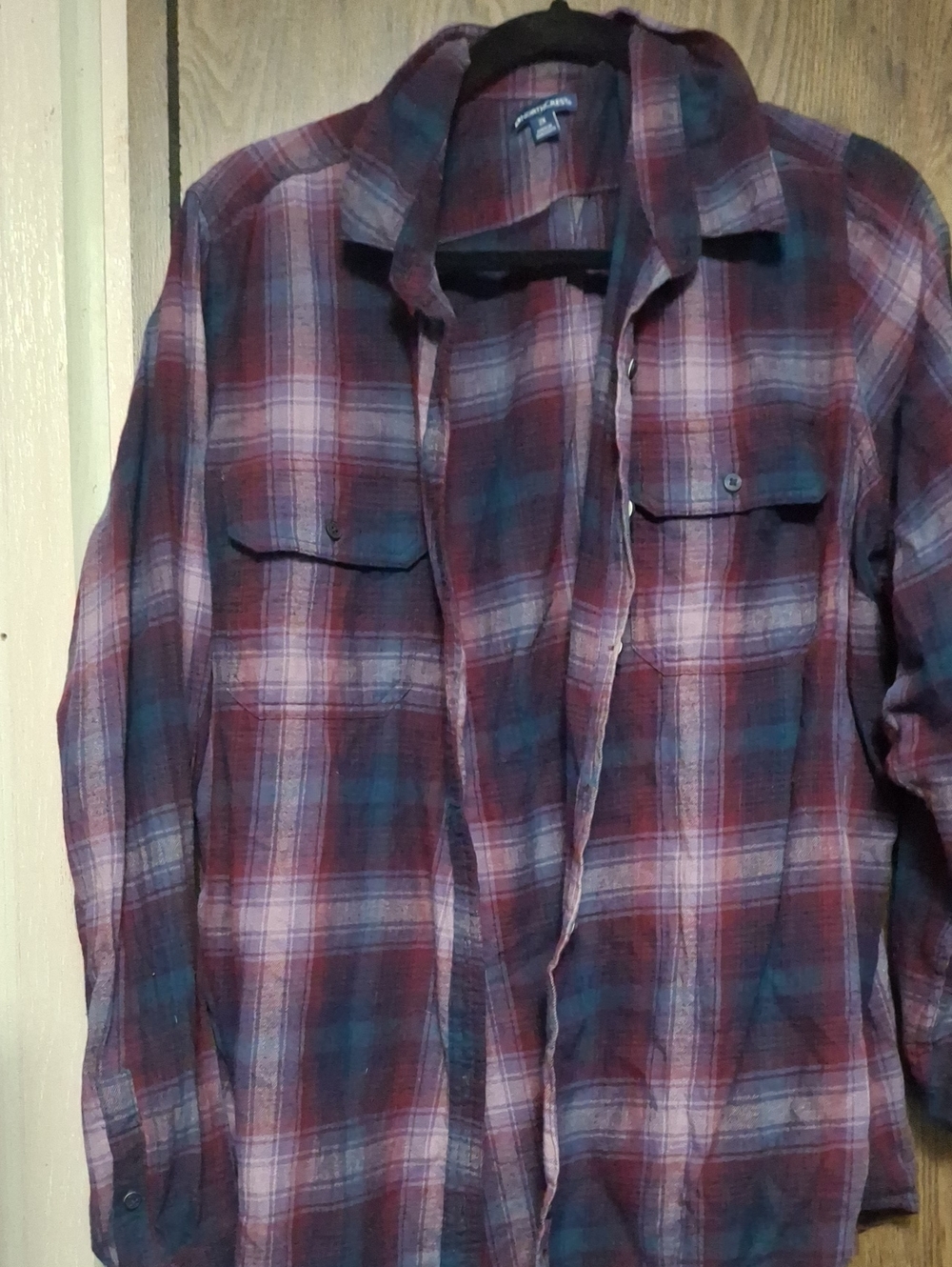 Northcrest Plaid Button-Up Blouse - Burgundy & Blue